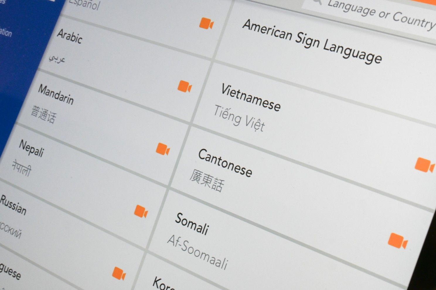 different languages listed