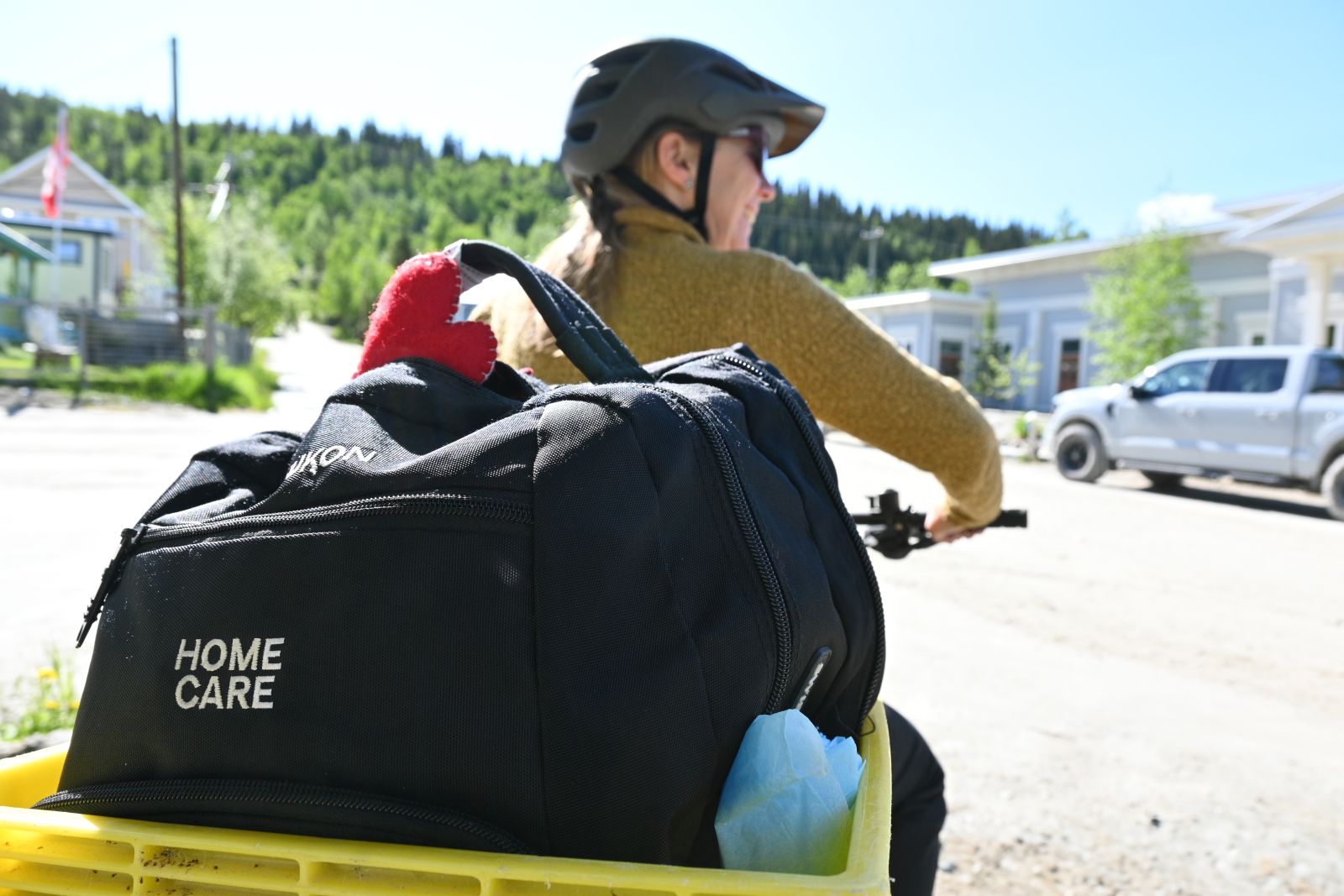 Sonja uses her e-bike to travel around Dawson City as a home support worker