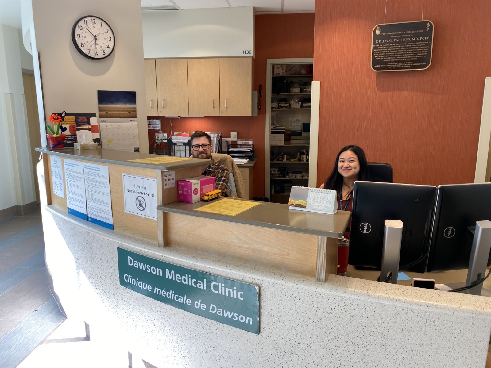 The front desk of the Dawson Medical Clinic in Dawson City, Yukon