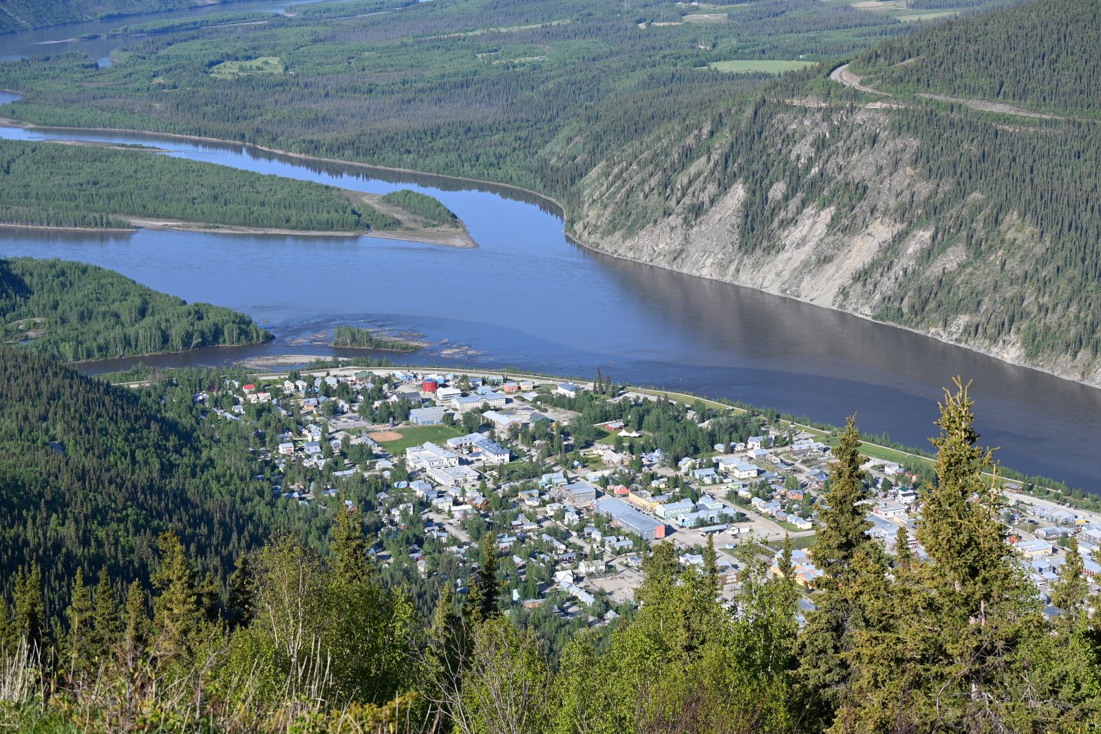 A scenic view of Dawson City from the Dome Road lookout point.