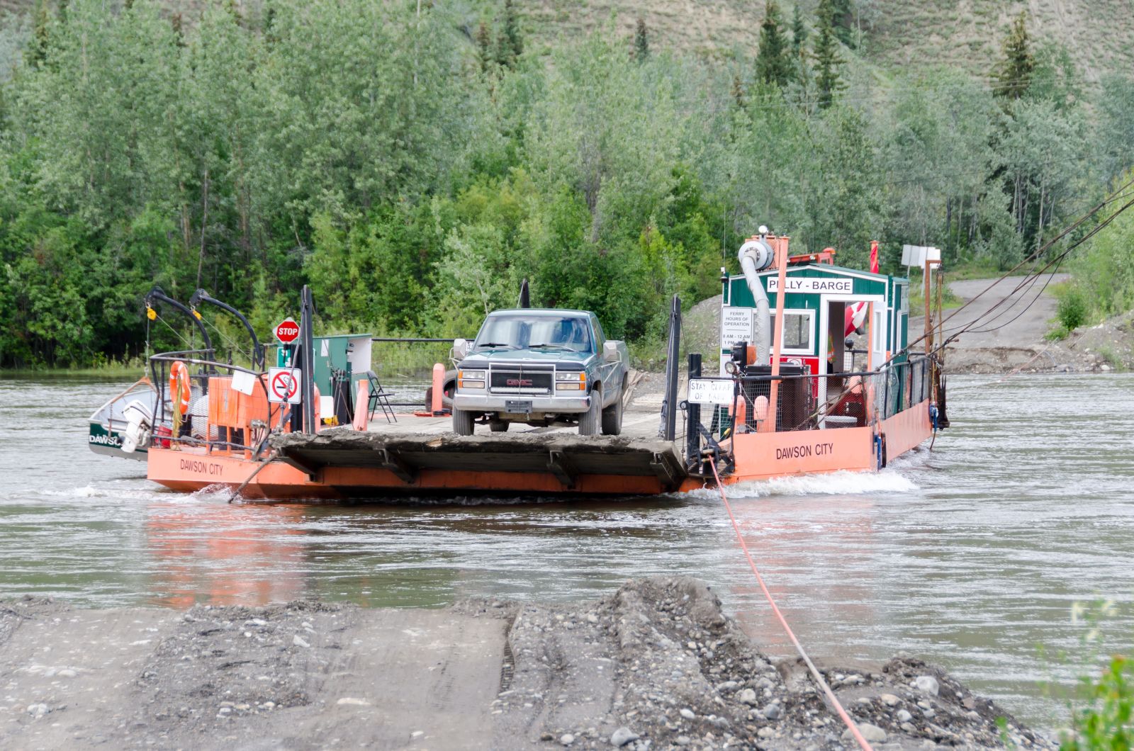 Access to the North Canol Road is provided by the Pelly Barge at Ross River, which crosses the Pelly River. 