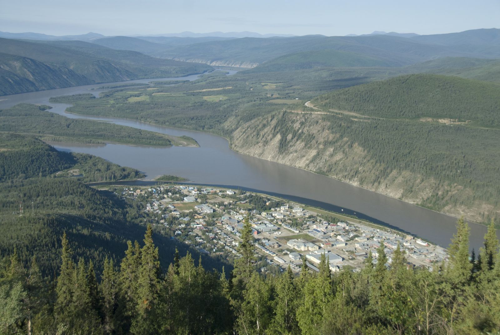 A scenic view of Dawson City from the Dome Road lookout point.