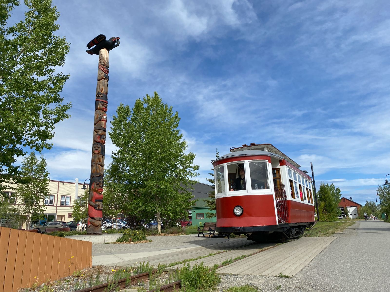 Whitehorse's MacBride Waterfront Trolley runs downtown in the summer.