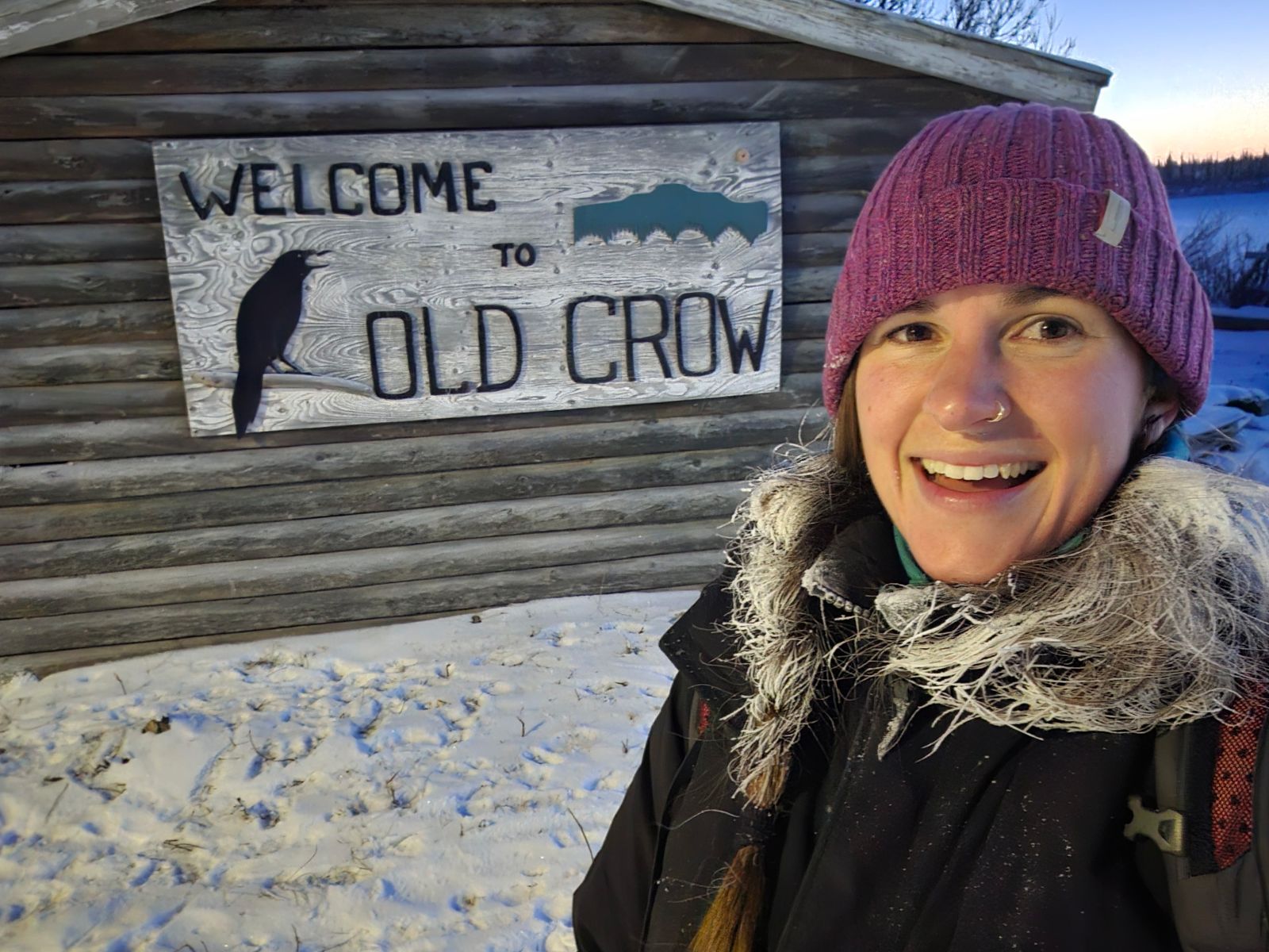 A visiting physiotherapist takes a selfie in Old Crow, Yukon