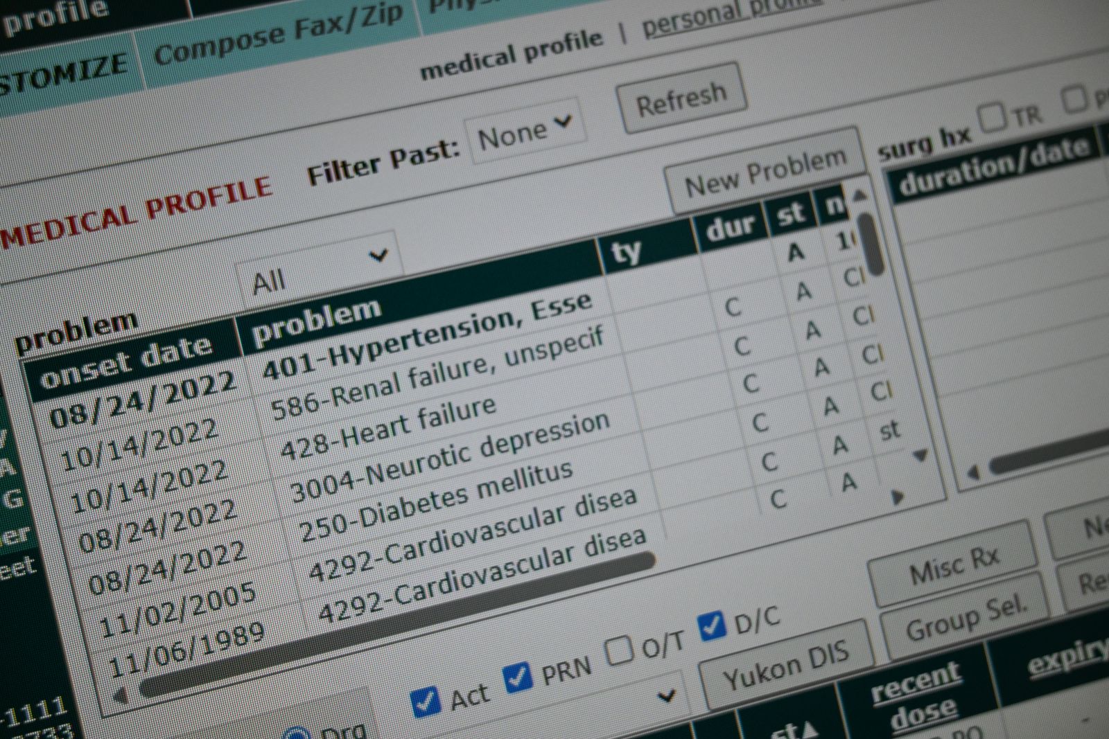 A screenshot of an electronic medical records system