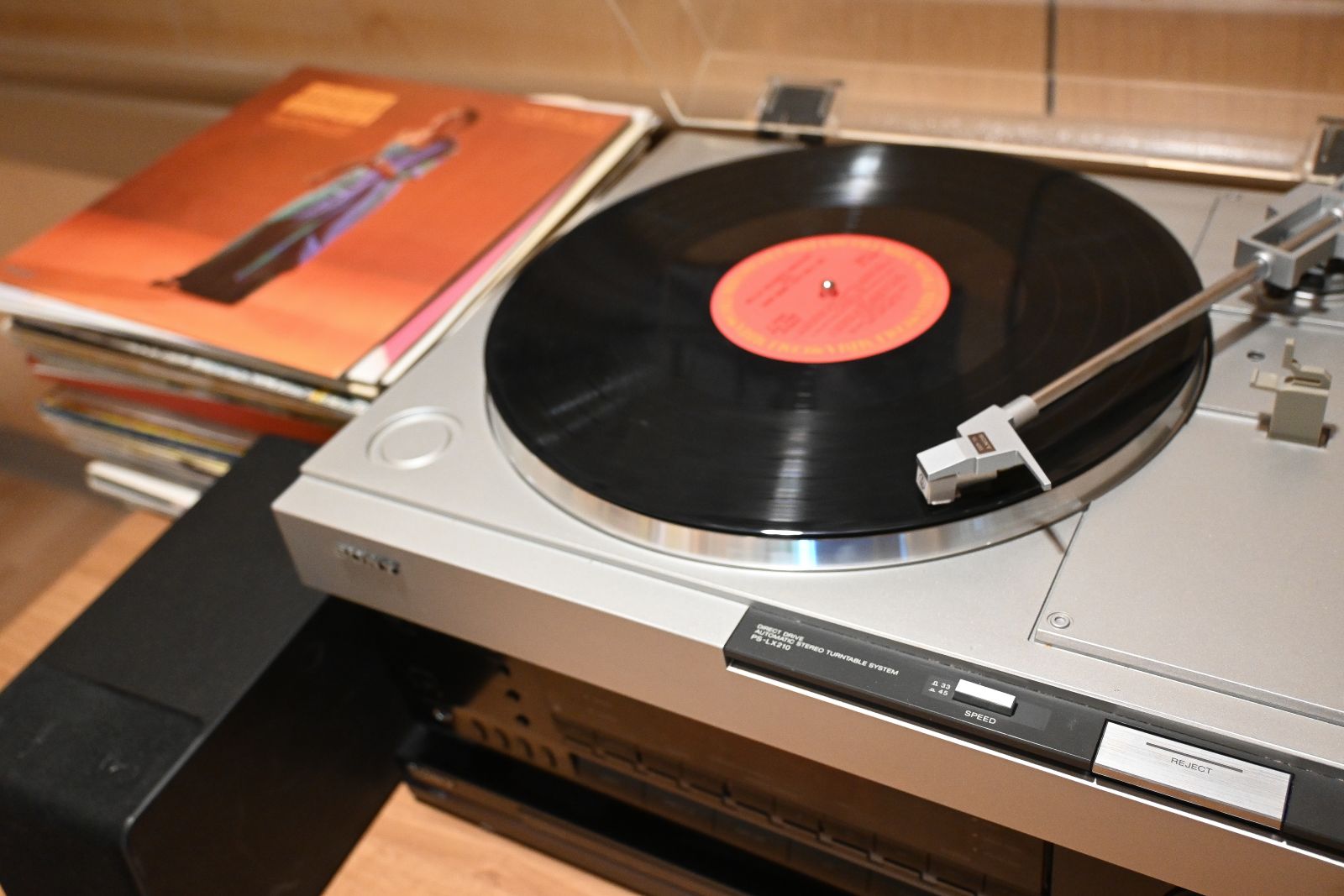 A vinyl record player at Whistle Bend Place