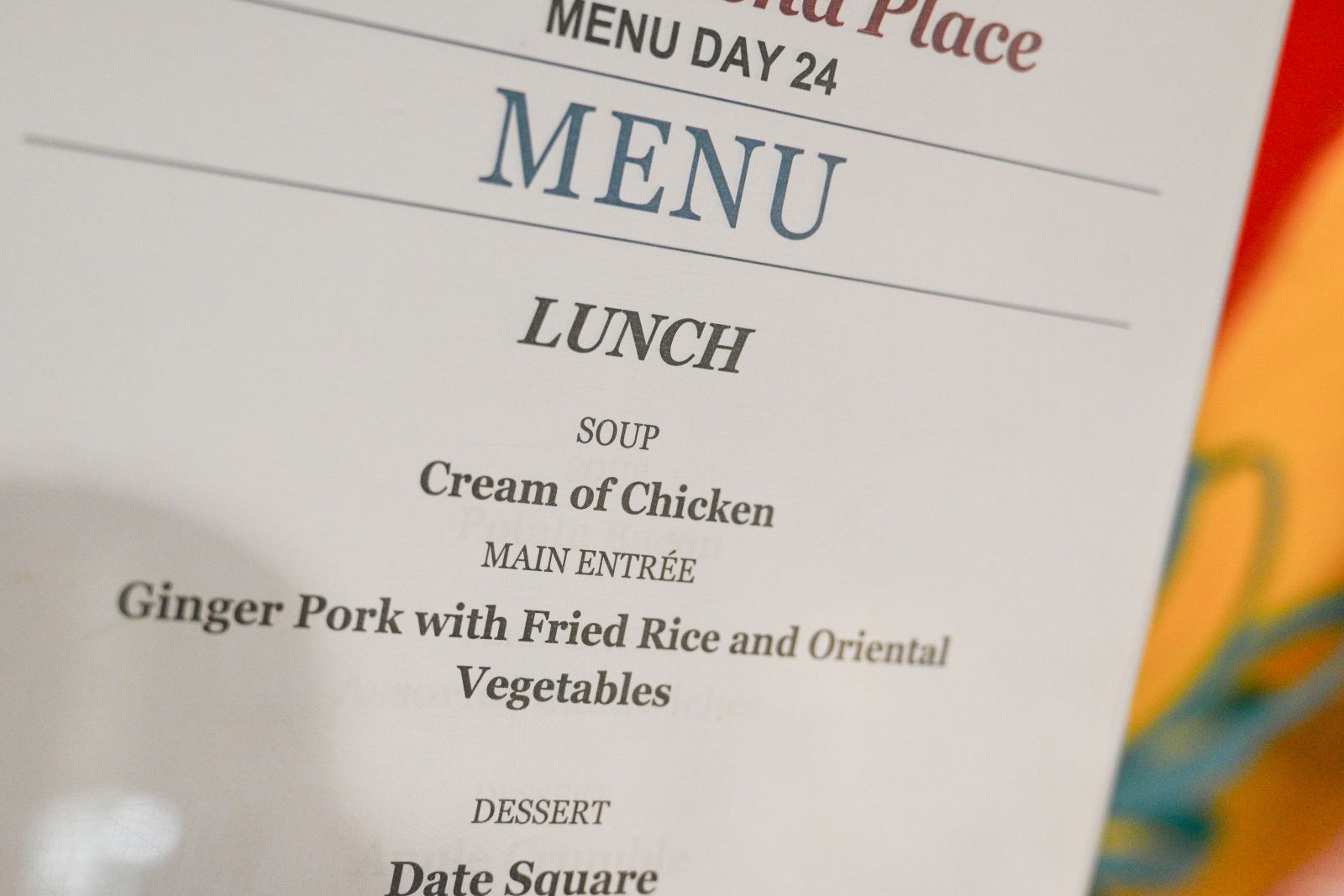 A menu at Whistle Bend Place