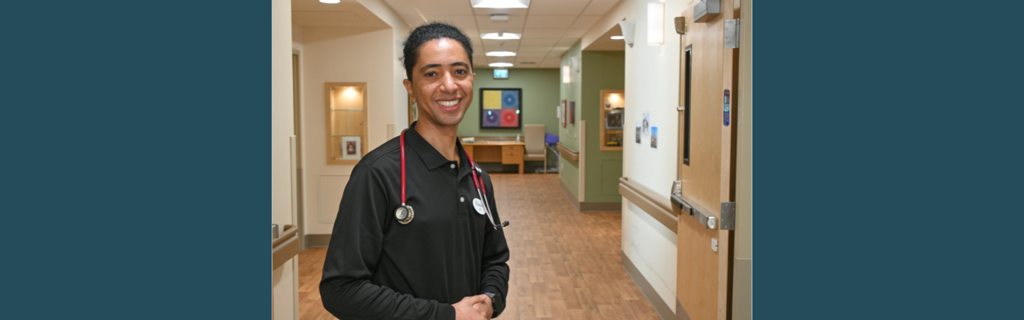 A licensed practical nurse is shown at Whistle Bend Place in Whitehorse 