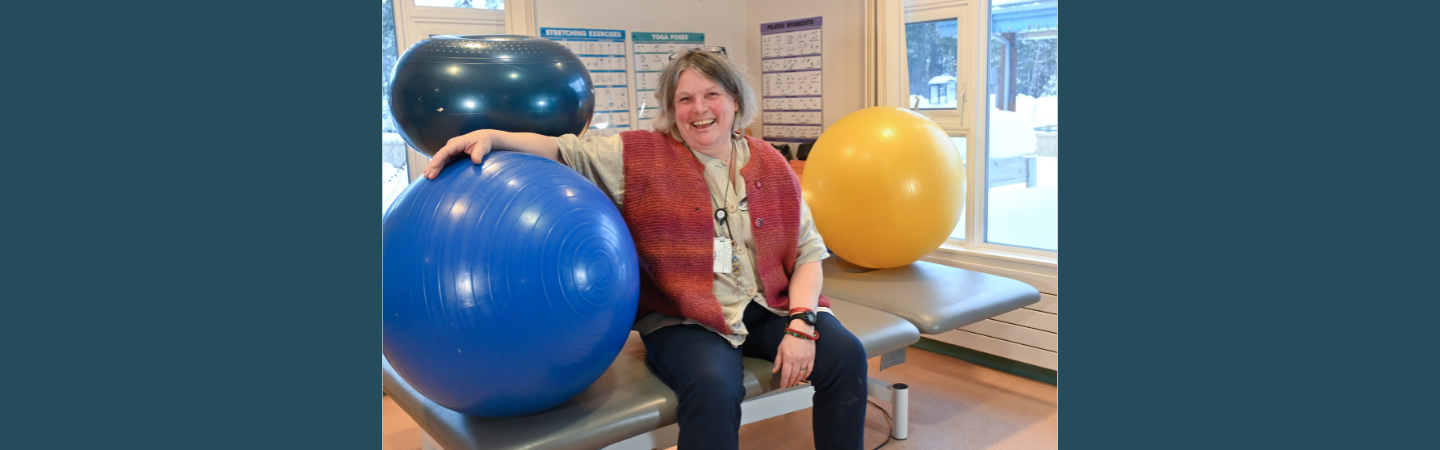 A physiotherapist is shown at work in Whitehorse, Yukon with exercise equipment