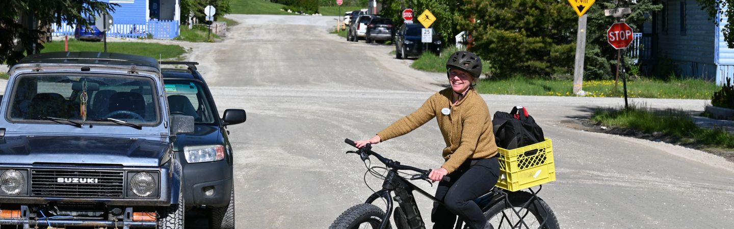 Sonja uses her e-bike to travel around Dawson City as a home support worker