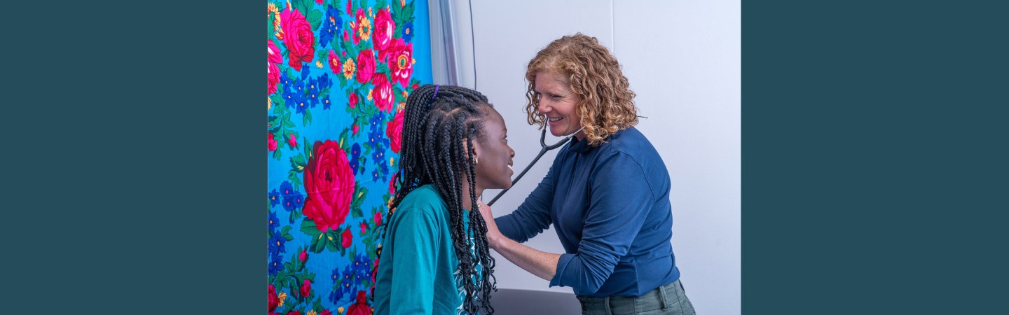 A banner shows a nurse interacting with a young person in a clinical setting
