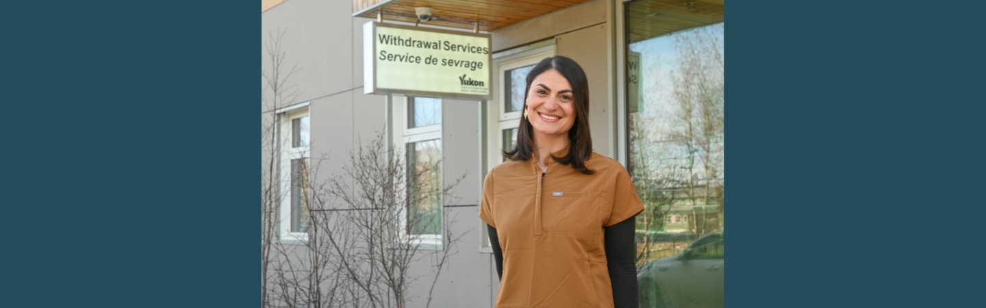 a licensed practical nurse is shown outside the Sarah Steele Building in Whitehorse